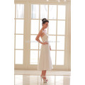 Simple blanco claro emboridery backless tobillo de longitud vestido de novia de falda corta vestido de novia